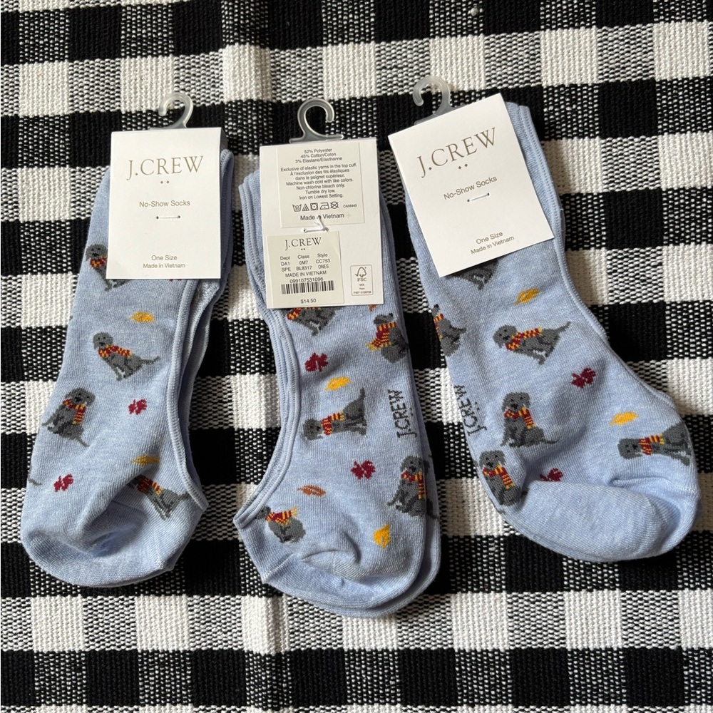 NWT 3 Pairs J. Crew Women Dog in scarf no-show socks one size